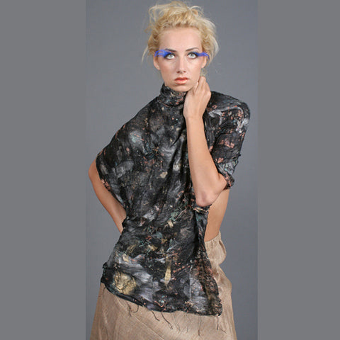 Night Sky Raw Silk Scarf handpainted