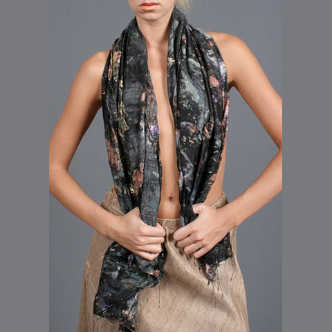 Night Sky Raw Silk Scarf handpainted