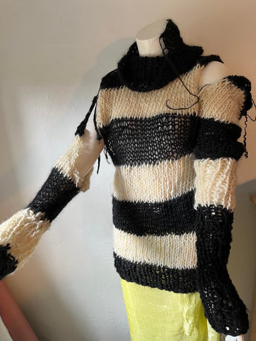 Handknitted one of a kind b& w sweater