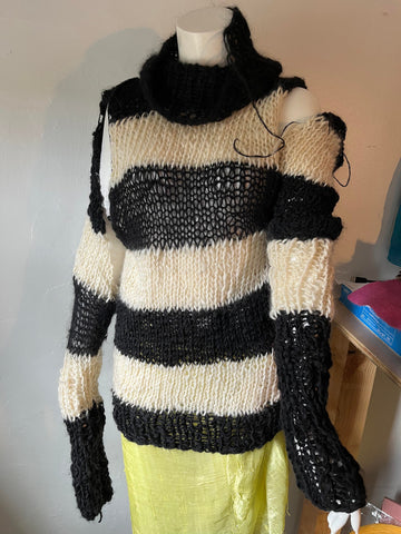 Handknitted one of a kind b& w sweater