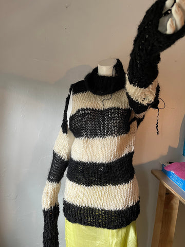 Handknitted one of a kind b& w sweater