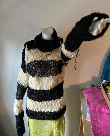 Handknitted one of a kind b& w sweater