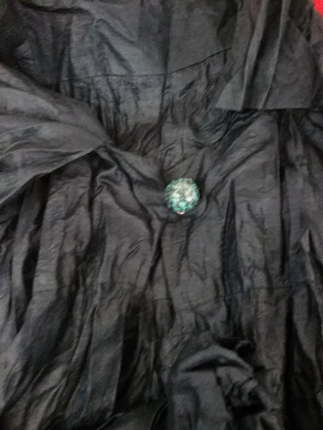 East-West Raw silk pitch-black Shirt, unisex with Tibetan button.