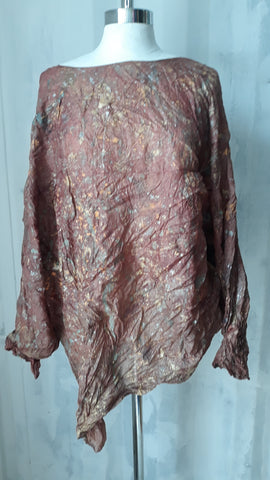 Senegal raw silk Tonique, rose undertone with metallic surface design.