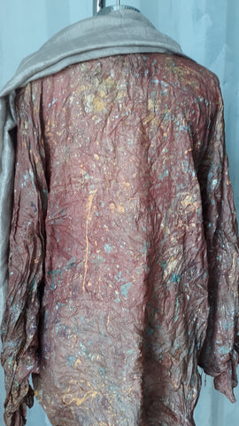 Senegal raw silk Tonique, rose undertone with metallic surface design.