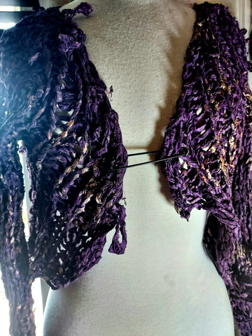 Petra deep purple handknitted Silk ribbon Bolero