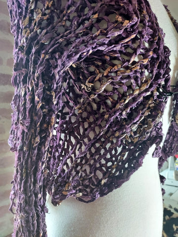 Petra deep purple handknitted Silk ribbon Bolero