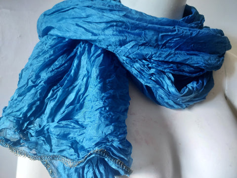 Indigo sky blue paj silk scarf, x large.