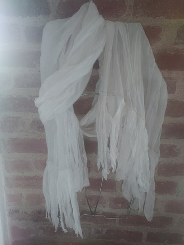 Feodora white silk shawl with long fringes