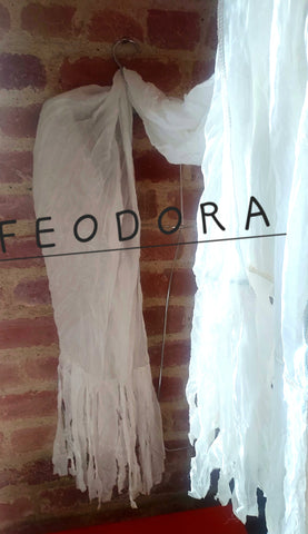 Feodora white silk shawl with long fringes