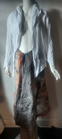 St germain"  abstract silver, copper, grey x large artwear silk scarf. One of a kind