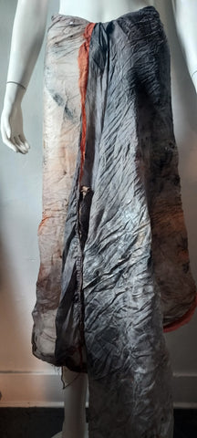 St germain"  abstract silver, copper, grey x large artwear silk scarf. One of a kind