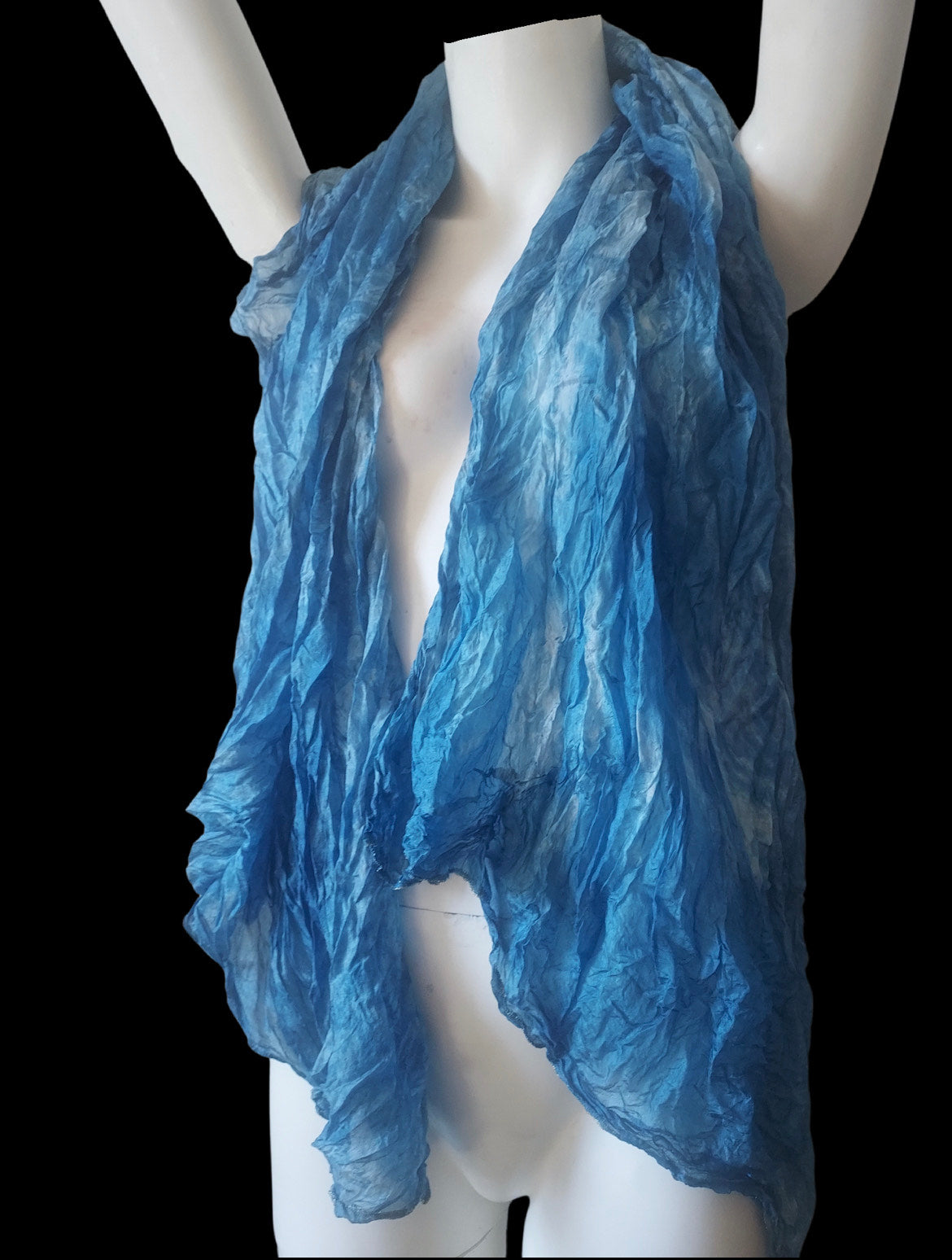 Indigo sky blue paj silk scarf, x large.