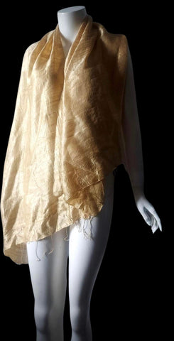 Golden Olden fine Raw Silk eco- dyed Scarf with fringes at old-world price.