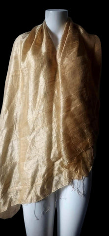 Golden Olden fine Raw Silk eco- dyed Scarf with fringes at old-world price.