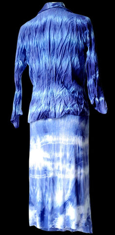 Indigo wrap dress made from cooling Bali jersey