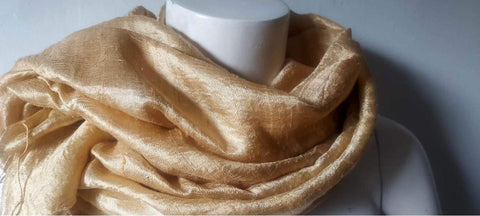 Golden Olden fine Raw Silk eco- dyed Scarf with fringes at old-world price.