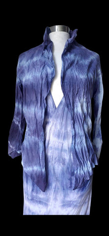 Indigo wrap dress made from cooling Bali jersey