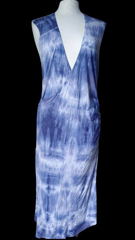 Indigo wrap dress made from cooling Bali jersey