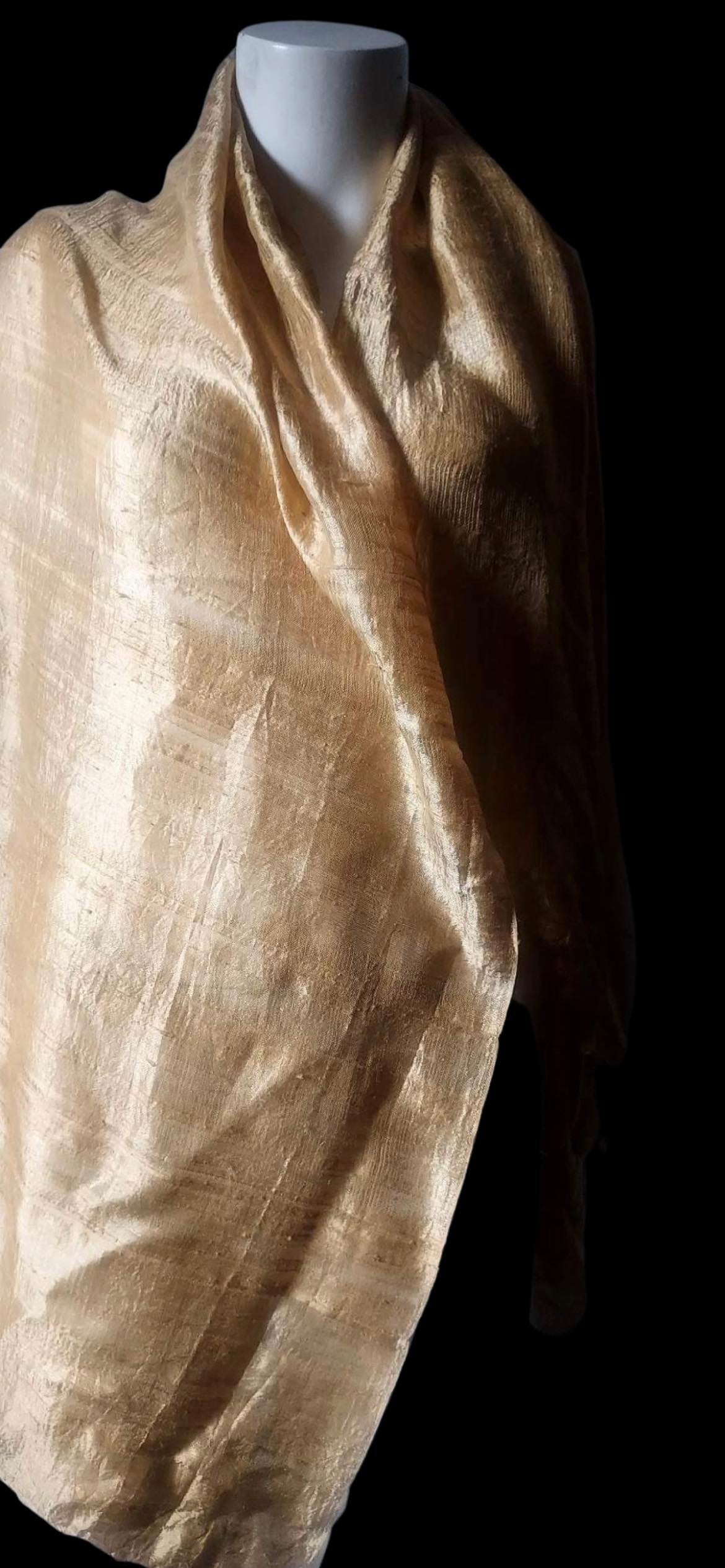 Golden Olden fine Raw Silk eco- dyed Scarf with fringes at old-world price.